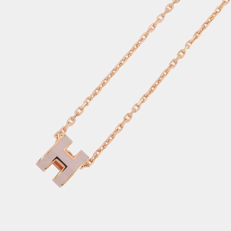 Pre Owned Hermes Pop Ash Necklace Size Mini Rose Dragee Lacquer Gold Plated