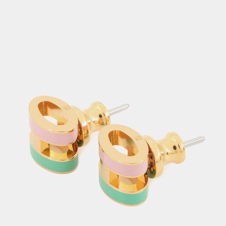 مملوكة مسبقًا Hermes Pop Ash Earrings Rocabar Size Mini Malabar Lacquer Gold Plated