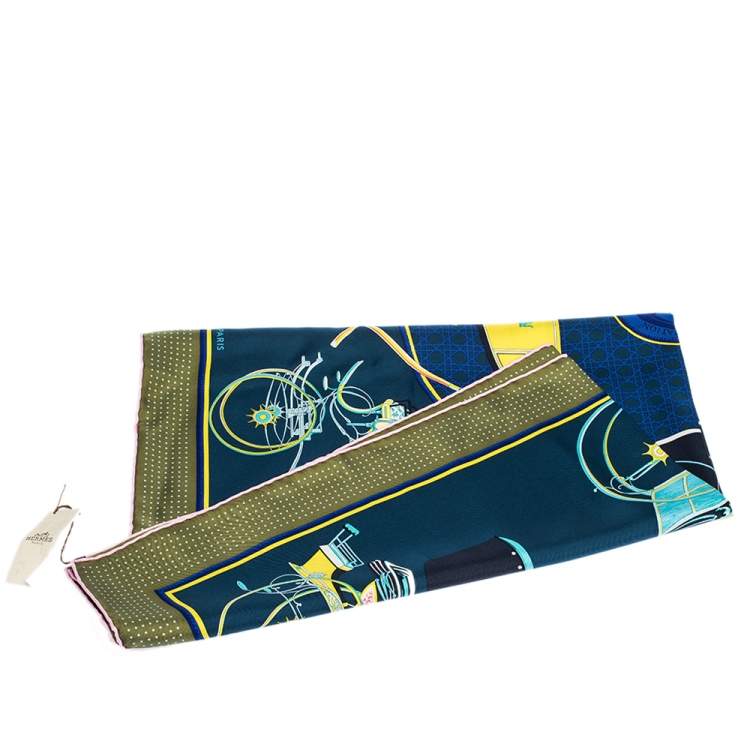 Pre Owned Hermes Navy Blue & Olive Transformation Cars Silk Twill Square Scarf