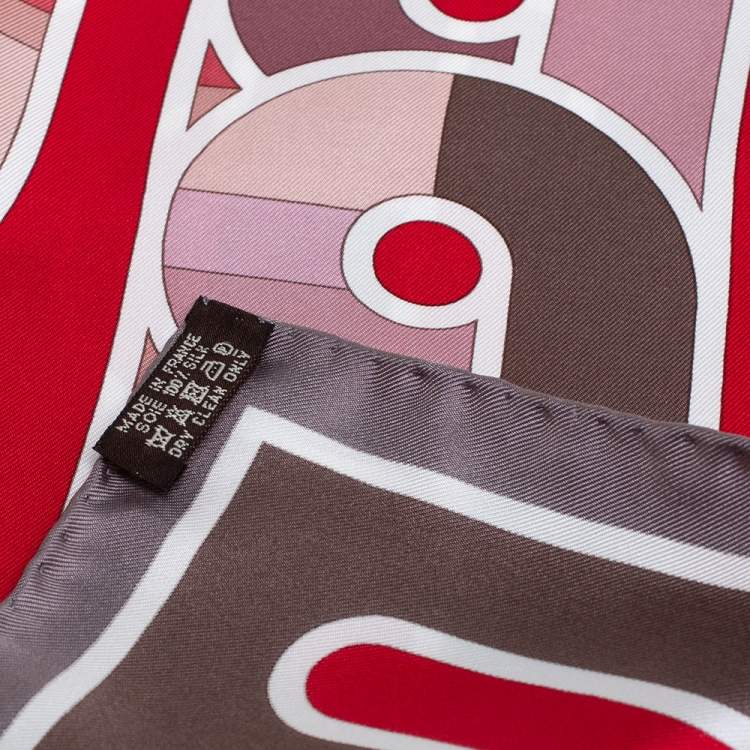 Pre Owned Hermes Red & Rouge Melodie Chromatique Silk Scarf