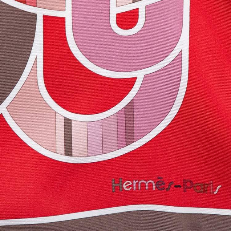 Pre Owned Hermes Red & Rouge Melodie Chromatique Silk Scarf