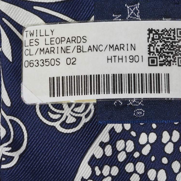 Pre Owned Hermes Navy Blue Les Leopards Silk Bandana Twilly  