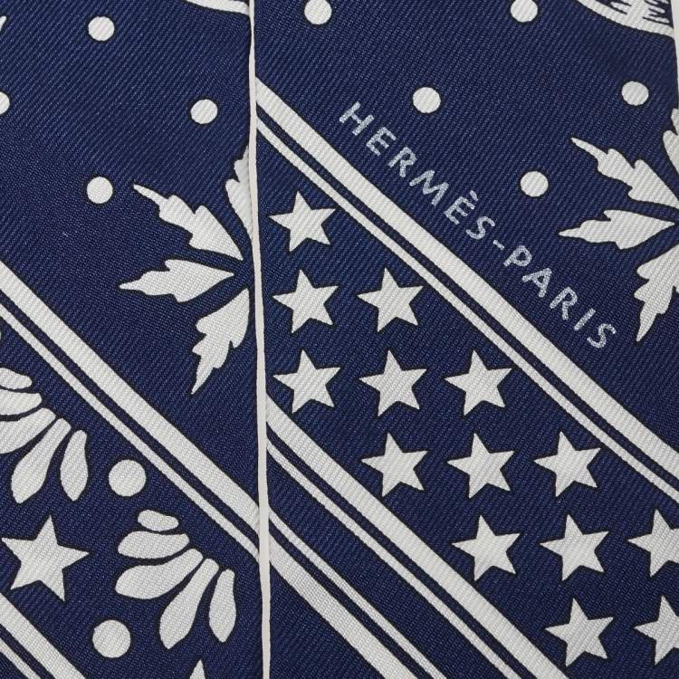 Pre Owned Hermes Navy Blue Les Leopards Silk Bandana Twilly  