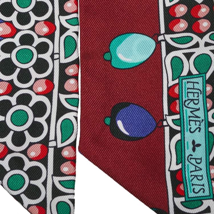 Pre Owned Hermes Bordeaux & Violet Parures des Maharajas Silk Twilly Scarf