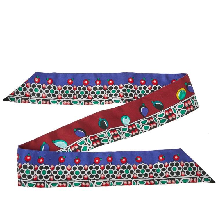 Pre Owned Hermes Bordeaux & Violet Parures des Maharajas Silk Twilly Scarf