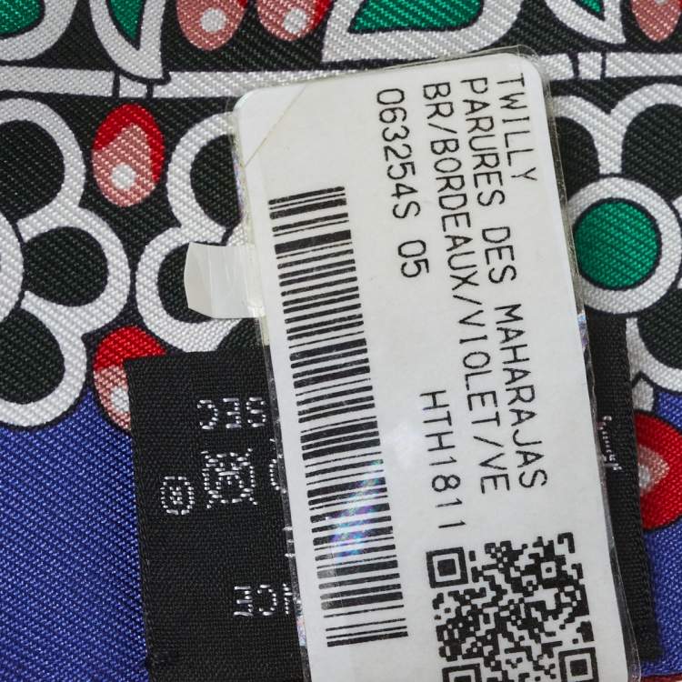 Pre Owned Hermes Bordeaux & Violet Parures des Maharajas Silk Twilly Scarf