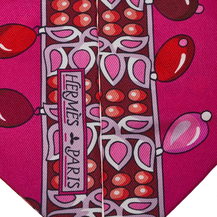 Pre Owned Hermes Red & Pink Parures des Maharajas Silk Twilly Scarf