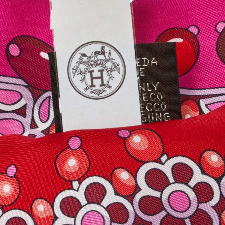 Pre Owned Hermes Red & Pink Parures des Maharajas Silk Twilly Scarf