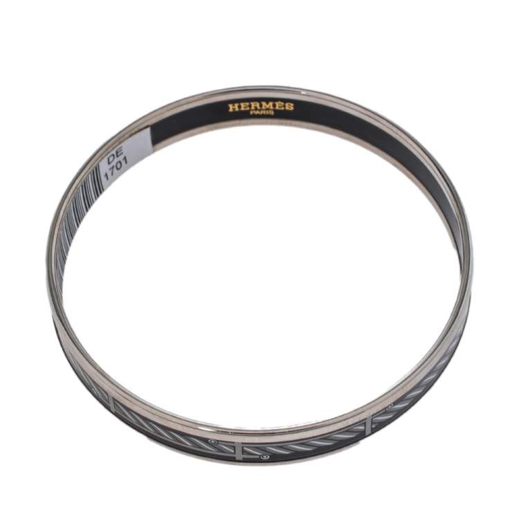 Pre Owned Hermès Sans Coloris Narrow Enamel Palladium Plated Bangle Bracelet