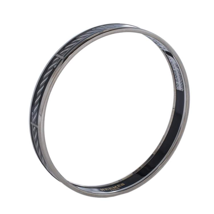 Pre Owned Hermès Sans Coloris Narrow Enamel Palladium Plated Bangle Bracelet