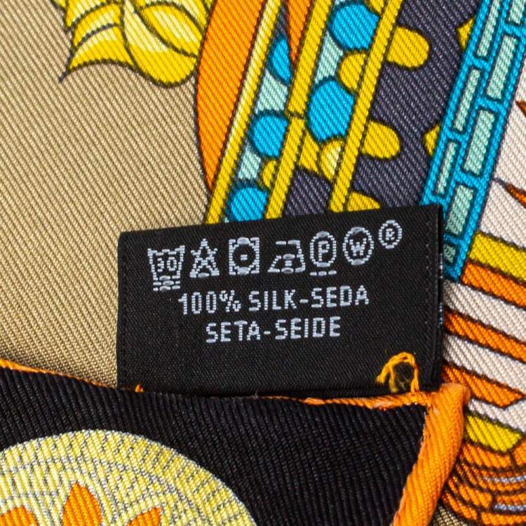 Pre Owned Hermes Beige & Black Coupe de Gala Washed Silk Scarf