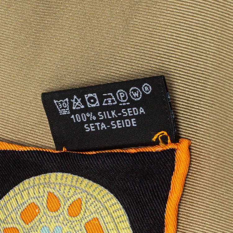 Pre Owned Hermes Beige & Black Coupe de Gala Washed Silk Scarf