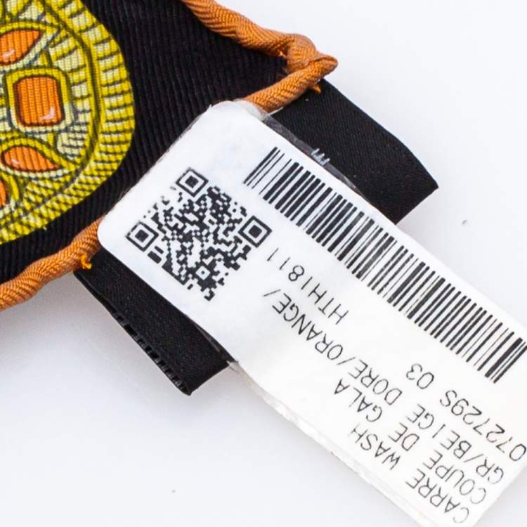 Pre Owned Hermes Beige & Black Coupe de Gala Washed Silk Scarf