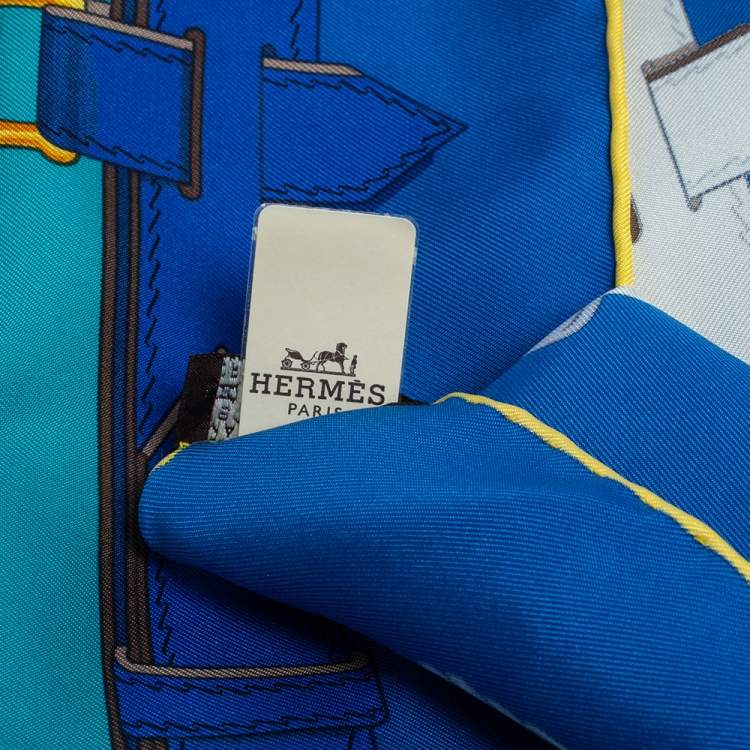 Pre Owned Hermès Blue Cuivreries Silk Scarf