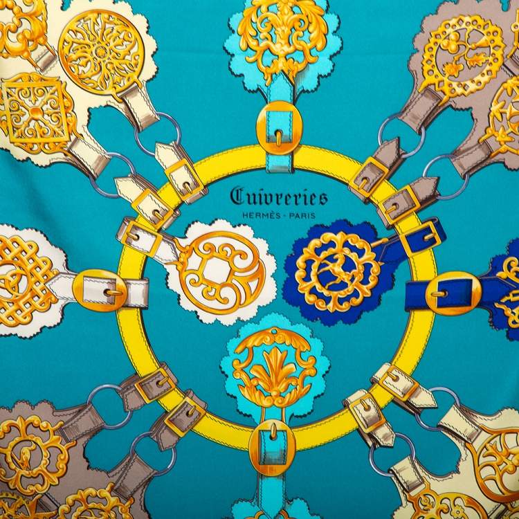 Pre Owned Hermès Blue Cuivreries Silk Scarf