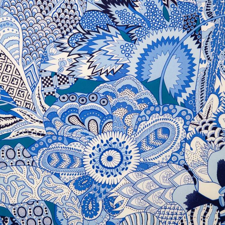 Pre Owned Hermes Blue Fleurs D'Indiennes Silk Scarf