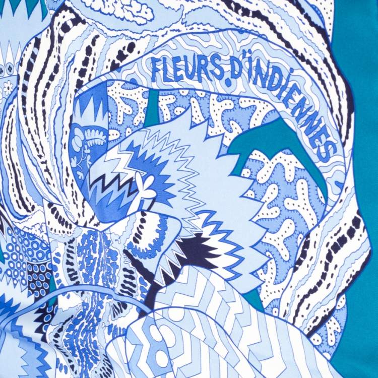 Pre Owned Hermes Blue Fleurs D'Indiennes Silk Scarf
