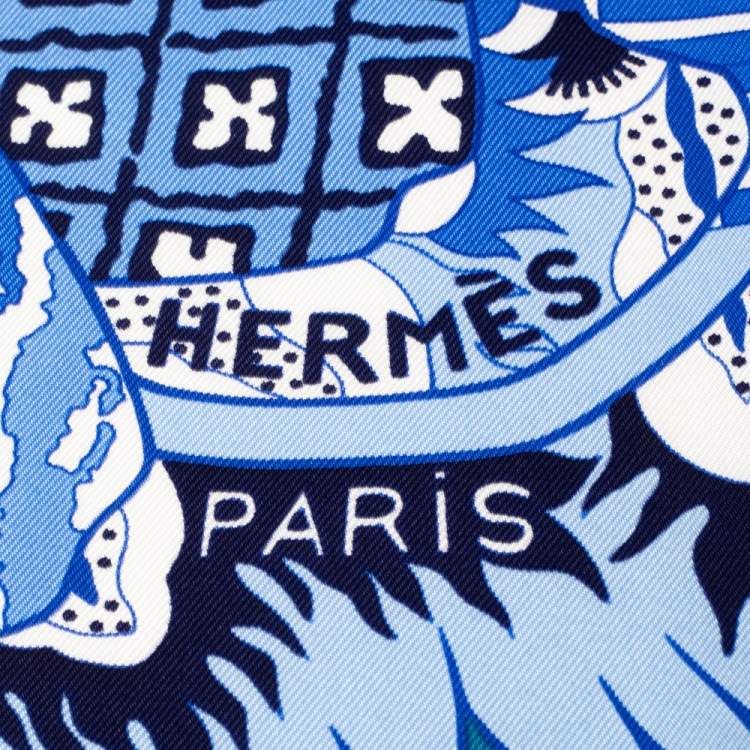 Pre Owned Hermes Blue Fleurs D'Indiennes Silk Scarf