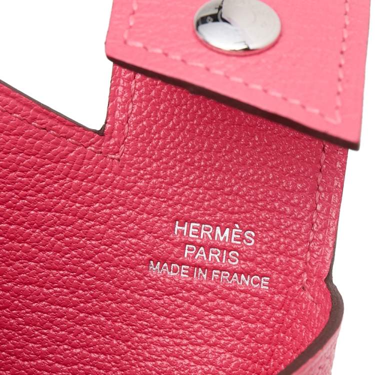Pre Owned Hermes Rose Lipstick Cherve Leather H Tag Phone Case