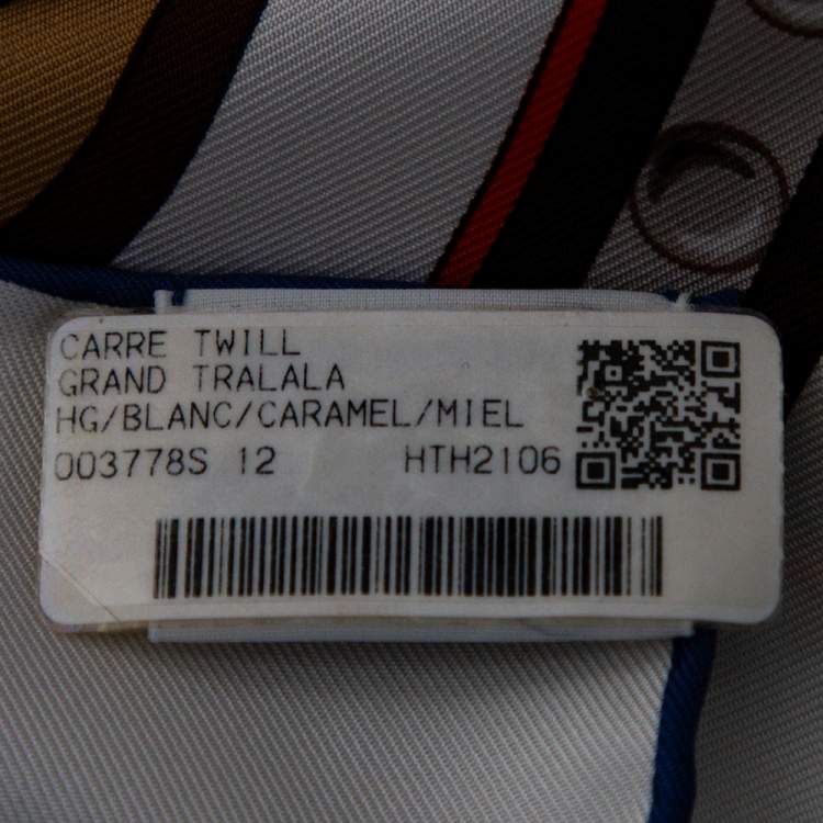Pre Owned Hermes White Grand Tralala Silk Twill Scarf
