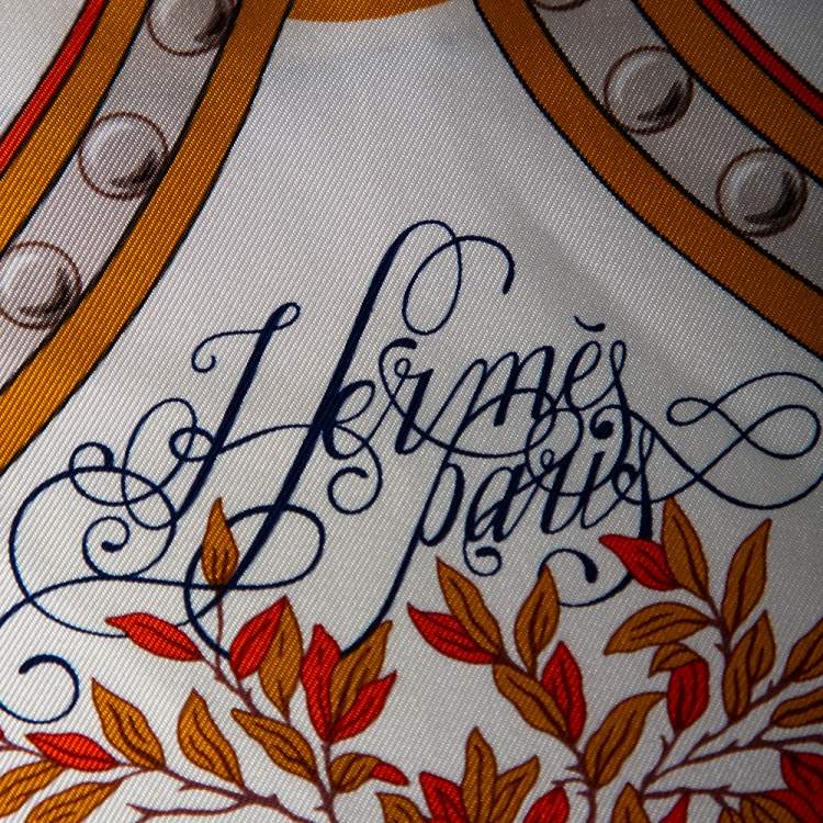 Pre Owned Hermes White Grand Tralala Silk Twill Scarf