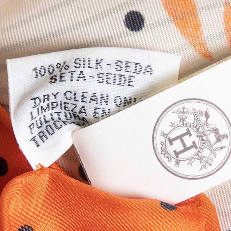 Pre Owned Hermes Orange/White Index Bromeliaceae Print Silk Square Scarf