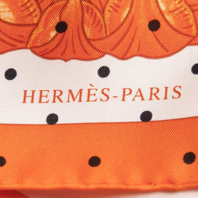 Pre Owned Hermes Orange/White Index Bromeliaceae Print Silk Square Scarf