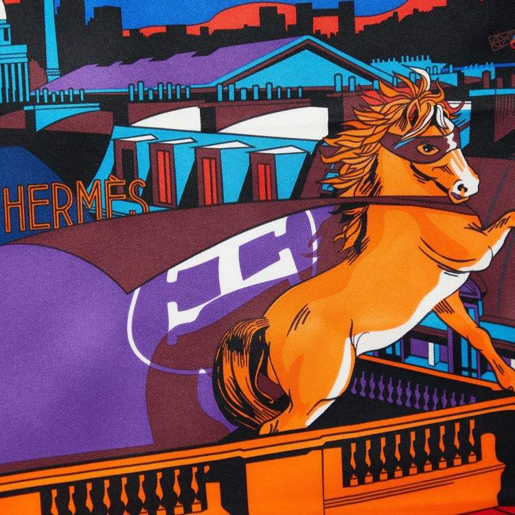 Pre Owned Hermes Multicolor Minuit Au Faubourg Printed Silk Square Scarf