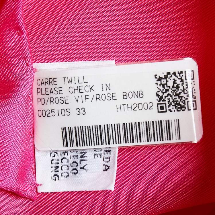 Pre Owned Hermes Pink Please Check In Printed Silk Square Scarf