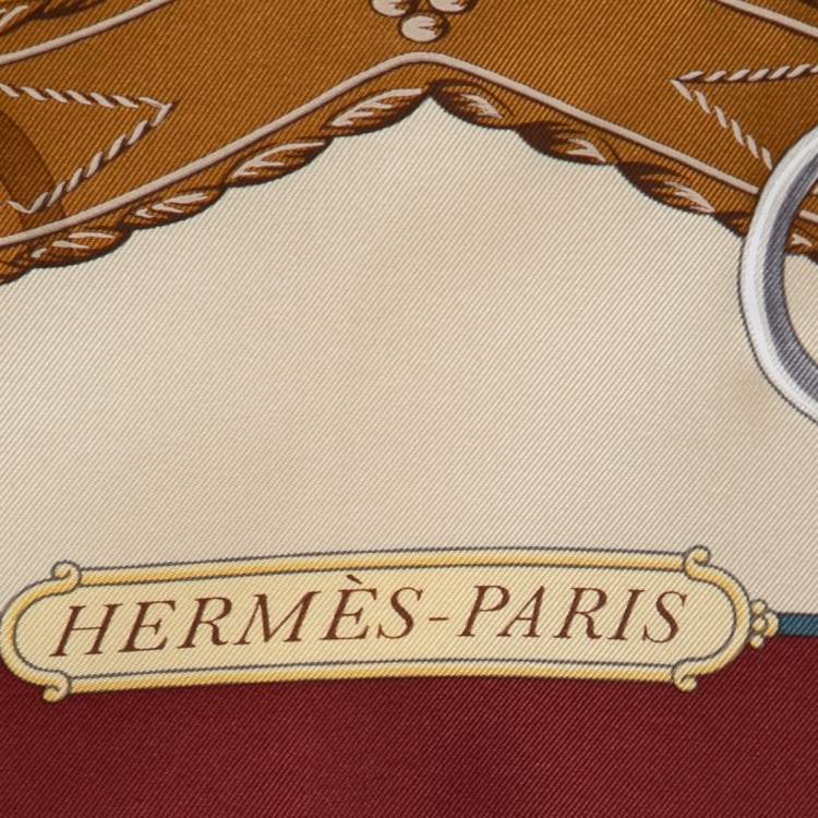 Pre Owned Hermes Brown/Cream Lift Profile Printed Silk Square Scarf