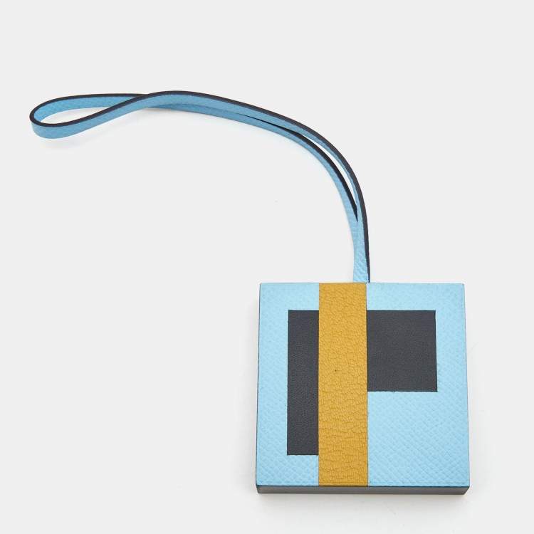 Pre Owned Hermes Bleu Obscur Epsom/Sombrero "P" Lettre Au Carre Bag Charm