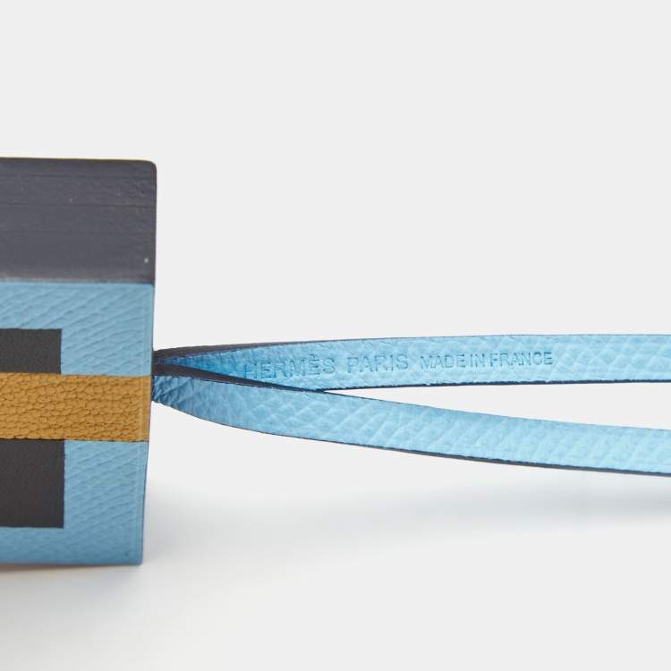 Pre Owned Hermes Bleu Obscur Epsom/Sombrero "P" Lettre Au Carre Bag Charm