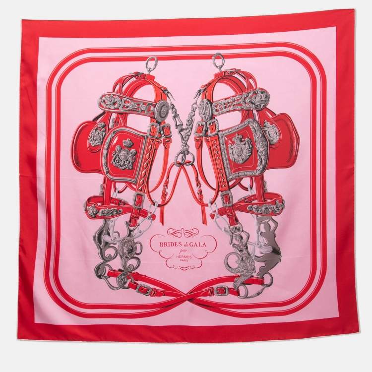 Hermes Brides De Gala Nano Scarf 20cm Rouge Pink White 