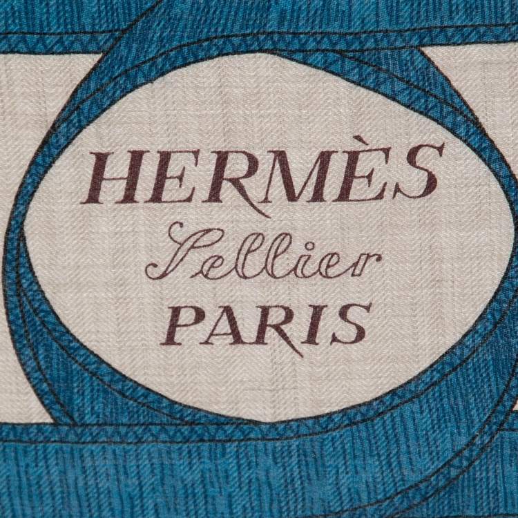 Pre Owned Hermes Bleu Cobalt/Naturel Eperon d'or Cashmere & Silk Shawl
