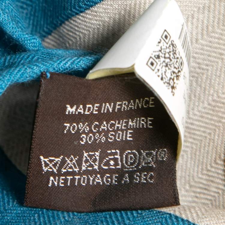 Pre Owned Hermes Bleu Cobalt/Naturel Eperon d'or Cashmere & Silk Shawl