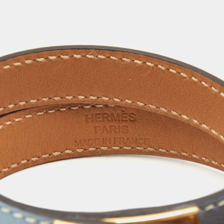 Pre Owned Hermes Kelly Double Tour Leather Gold Plated Wrap Bracelet