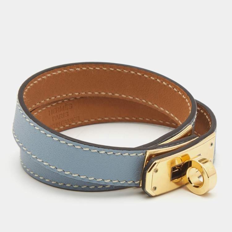 Pre Owned Hermes Kelly Double Tour Leather Gold Plated Wrap Bracelet