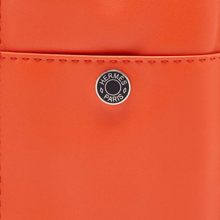 Pre Owned Hermès Orange Poppy/Bleu De France Milo Lambskin and Swift Leather Pilo Phone Case