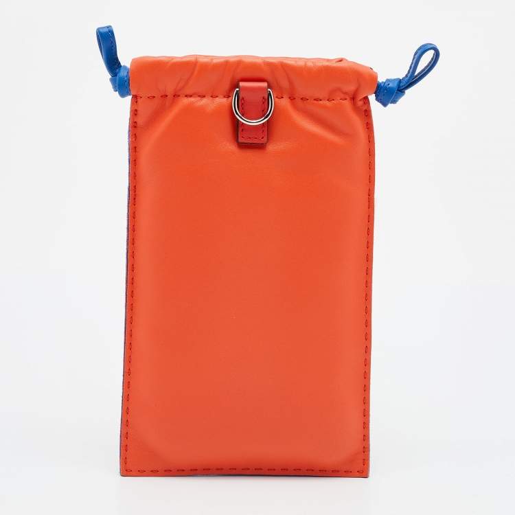Pre Owned Hermès Orange Poppy/Bleu De France Milo Lambskin and Swift Leather Pilo Phone Case