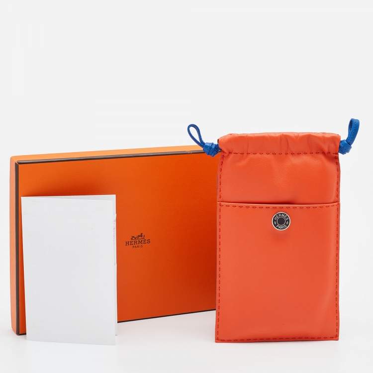 Pre Owned Hermès Orange Poppy/Bleu De France Milo Lambskin and Swift Leather Pilo Phone Case