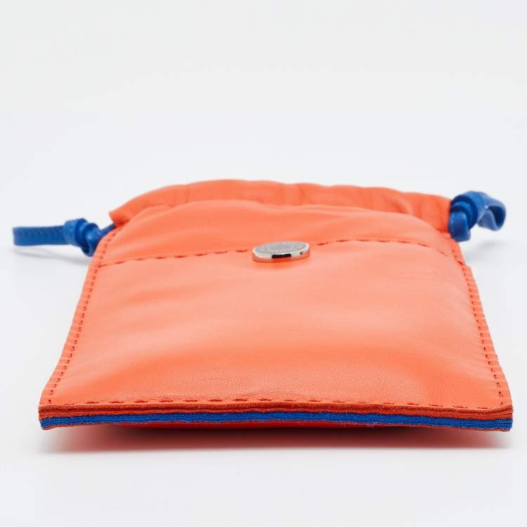 Pre Owned Hermès Orange Poppy/Bleu De France Milo Lambskin and Swift Leather Pilo Phone Case