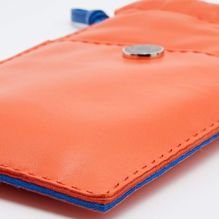 Pre Owned Hermès Orange Poppy/Bleu De France Milo Lambskin and Swift Leather Pilo Phone Case