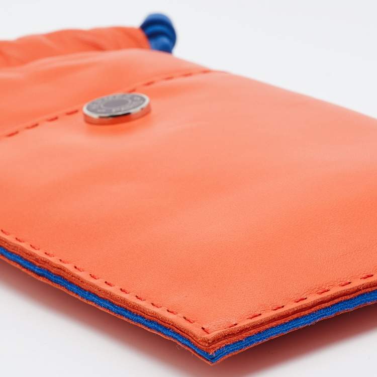 Pre Owned Hermès Orange Poppy/Bleu De France Milo Lambskin and Swift Leather Pilo Phone Case