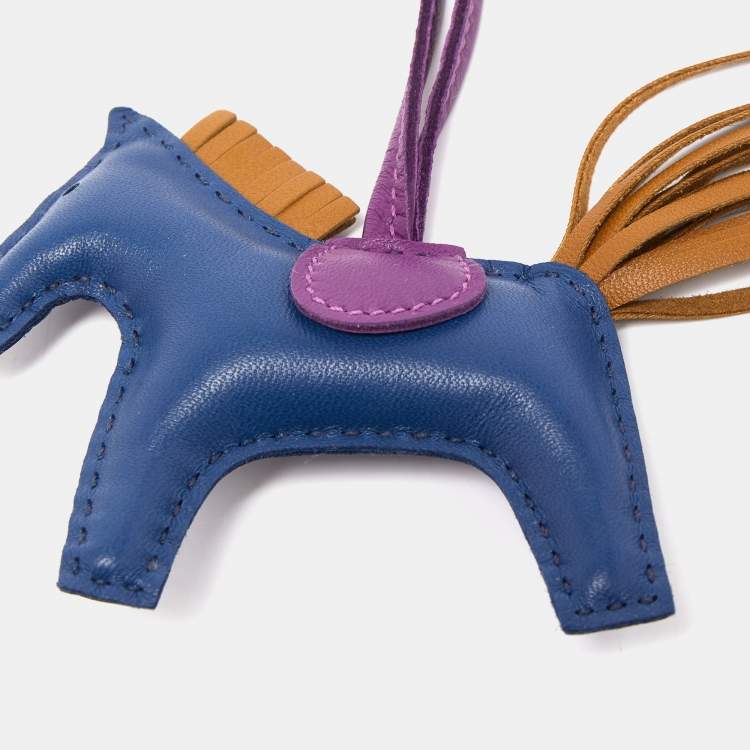 Hermes Blue de Malte/Kraft/Violet Milo Leather Rodeo Bag Charm PM