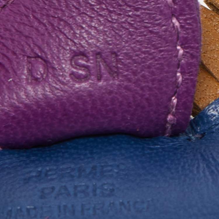 Pre Owned Hermes Blue de Malte/Kraft/Violet Milo Leather Rodeo Bag Charm PM