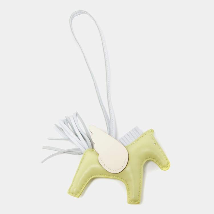 Pre Owned Hermes Jaune Bourgeon/Bleu Brume/Nata Milo and Swift Leather Rodeo Pegase Bag Charm PM