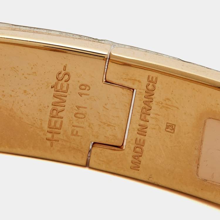 Pre Owned Hermes Clic H Blue Enamel Gold Plated Cuff Bracelet