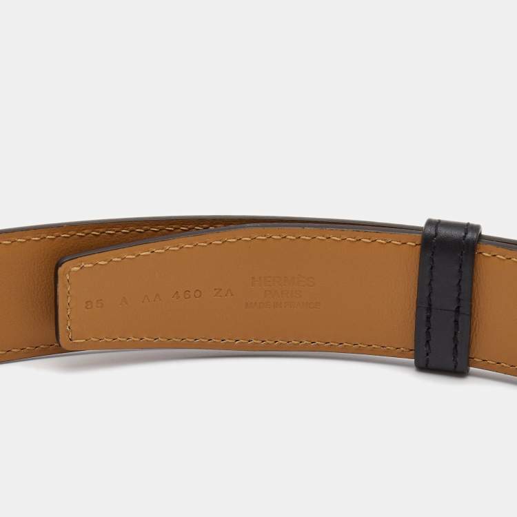 Pre Owned Hermes Black Leather Portland Belt Strap 85cm