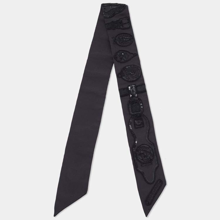 Pre Owned Hermès Black Sequin Embroidered Silk Twilly