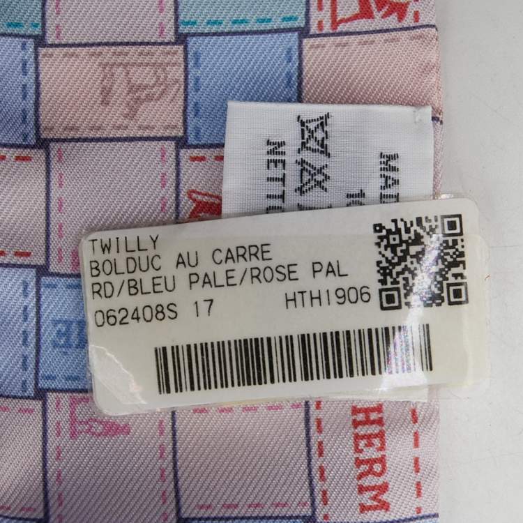 Pre Owned Hermes Pale Bleu/Rose Bolduc au Carré Silk Twilly